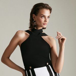 Karen Millen silhouette double strap bandage top PURPLE size US 4 / UK 8